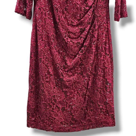 Jessica Howard Cocktail Dress 16W Lace Sequin Overlay Deep Red Holiday Christmas - Picture 14 of 16